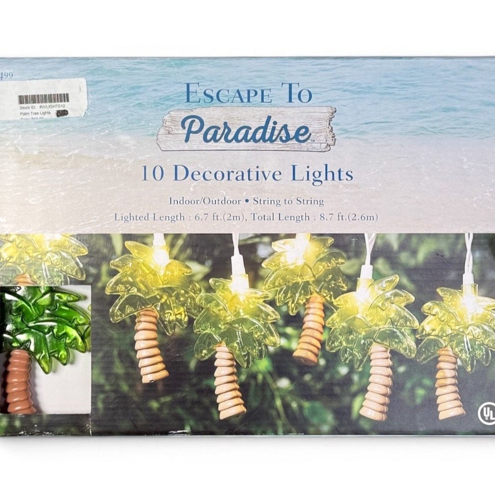 Escape To Paradise Palm Tree String Lights 10ct Beach RV Decor 8.5ft Outdoor NEW